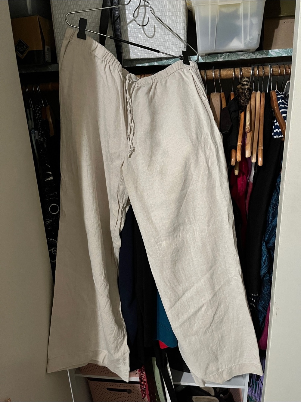 Kate Hill Natural Cream Straight-Leg Linen Pants